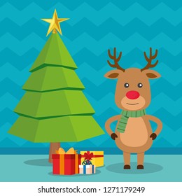 Christmas Reindeer in flat design for Christmas holiday decoration. Vector illustration of reindeer