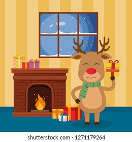 Christmas Reindeer in flat design for Christmas holiday decoration. Vector illustration of reindeer