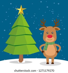 Christmas Reindeer in flat design for Christmas holiday decoration. Vector illustration of reindeer
