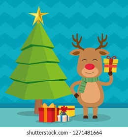 Christmas Reindeer in flat design for Christmas holiday decoration. Vector illustration of reindeer