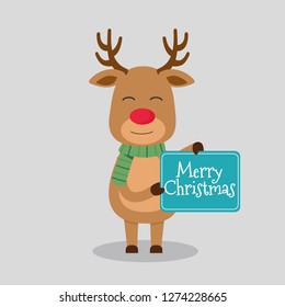 Christmas Reindeer in flat design for Christmas holiday decoration. Vector illustration of reindeer