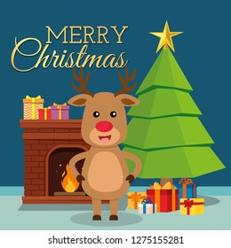 Christmas Reindeer in flat design for Christmas holiday decoration. Vector illustration of reindeer