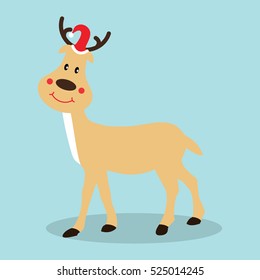 Christmas Reindeer in flat design for Christmas holiday decoration. Christmas reindeer in Santa`s hat.Cartoon character. Vector illustration of reindeer