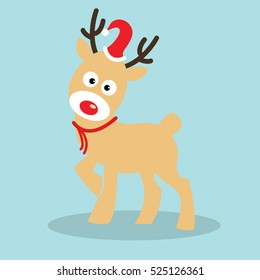 Christmas Reindeer in flat design for Christmas holiday decoration. Christmas reindeer  in Santa`s hat.Cartoon character. Vector illustration of reindeer