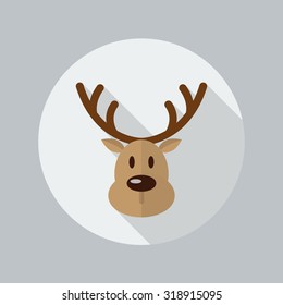 Christmas Reindeer Flat Icon With Long Shadow