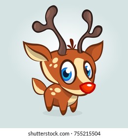 Christmas reindeer greeting card. Vector illustration on blue background isolated