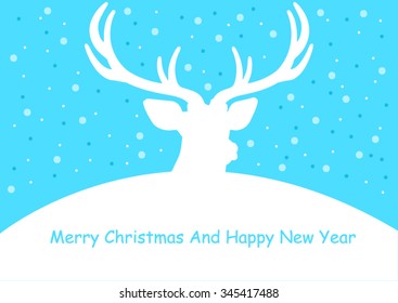 Christmas Reindeer greeting card  with vivid blue background