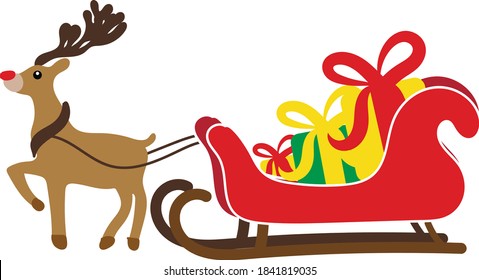 
Christmas reindeer in harness with gifts