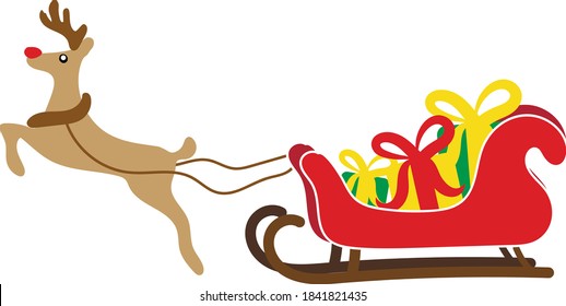 
Christmas reindeer in harness with gifts