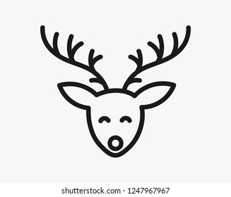 Christmas reindeer head line icon. Vector illustration.