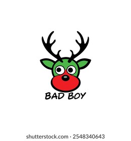 Cabeça de rena de Natal com texto bad boy 