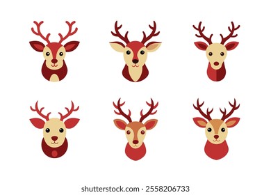 Christmas reindeer head vector art illustration bundle