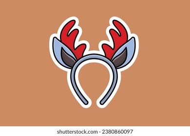 Christmas Reindeer Headband Sticker vector illustration. Winter holiday objects icon concept. Christmas girls headband sticker design logo with shadow.