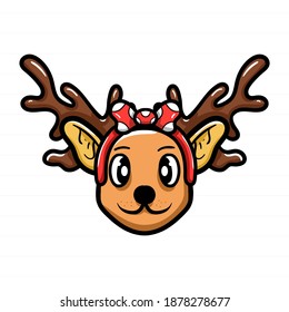 Christmas Reindeer with Christmas headband. Vector Cartoon character on isolated background. Winter vibes. Christmas gift. Christmas illustration.