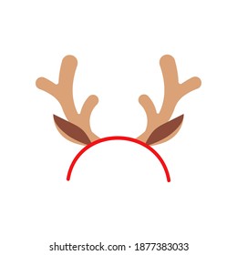 Christmas reindeer headband vector icon isolated on white background. Xmas hair band deer horn illustration. Flat design cartoon style winter holiday card design element. Party time hair accessory.