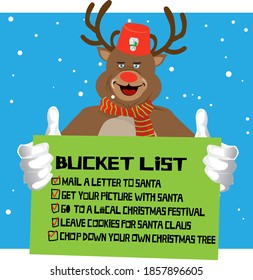 Christmas reindeer Holding Bucket list vector illustration