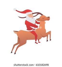 Christmas reindeer holiday mammal deer and santa man character vector illustration.