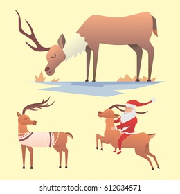 Christmas reindeer holiday mammal deer xmas celebration cute decoration winter art new year wildlife animal and santa man character vector illustration.