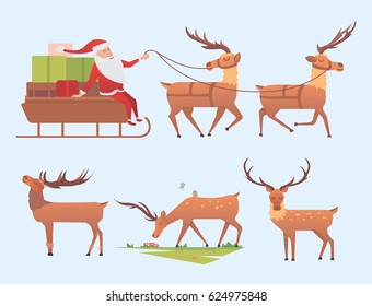 Christmas reindeer holiday mammal deer xmas celebration cute decoration winter art new year wildlife animal and santa man character vector illustration.