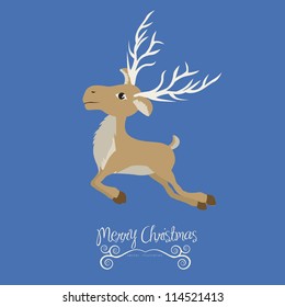 Christmas reindeer illustration on blue background, vector illustration