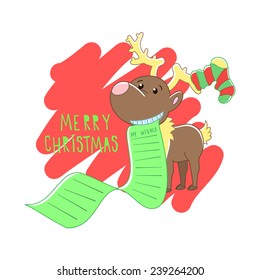 Christmas reindeer illustration. Vector background.