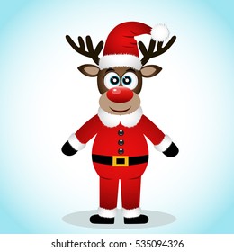 Christmas Reindeer isolated on white background. Funny reindeer in a Santa suit. Vector illustration.