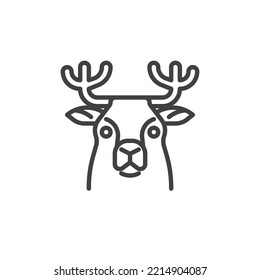 Christmas reindeer line icon. linear style sign for mobile concept and web design. Horned reindeer head outline vector icon. Symbol, logo illustration. Vector graphics