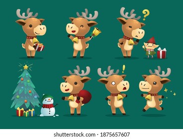 christmas reindeer mascot and element collection set