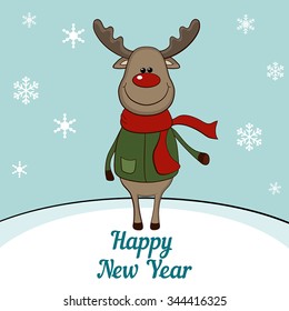 Christmas reindeer. Merry Christmas and a Happy New-Year's greeting sweet postcard.