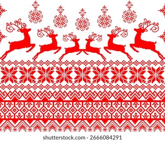 Christmas Reindeer and Nordic Pattern Seamless Vector Background