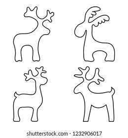 Christmas reindeer, outline design. Coloring page for children. Vector illustration