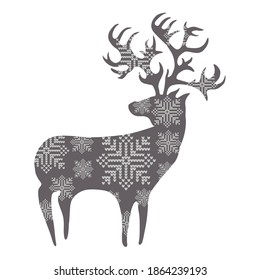 Christmas reindeer with painted snowflakes. Happy holiday! Vector illustration for web design or print.