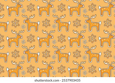 Christmas reindeer pattern, festive deer icons, winter holiday and Christmas pattern background