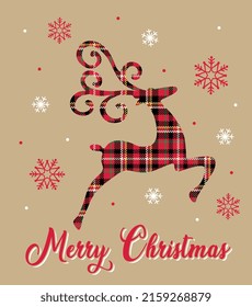 Christmas Reindeer With Plaid Pattern And Snowflakes-Christmas Vector Design 