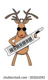 Christmas reindeer plays klavitare