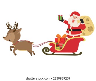 Christmas with a reindeer pulling Santa in sleigh