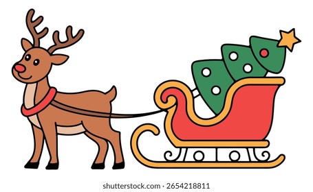Christmas Reindeer Pulling Sleigh with Tree