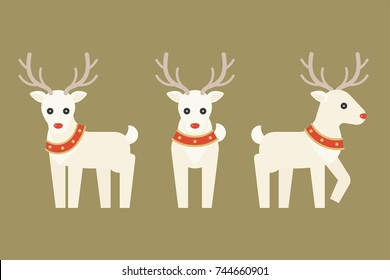 Christmas reindeer with red and gold collar in flat design vector