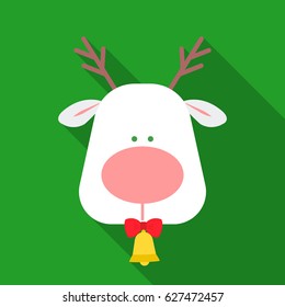 Christmas reindeer with red nose icon in flat style isolated on white background. Christmas Day symbol stock vector illustration.