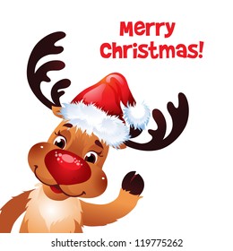 Christmas reindeer red nose and santa hat