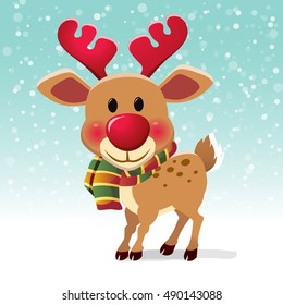 Christmas reindeer, red nose. Vector illustration
