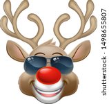 Christmas reindeer red nosed deer cartoon character wearing cool shades or sunglasses