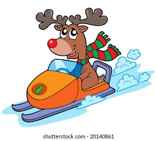 Christmas reindeer riding scooter - vector illustration.