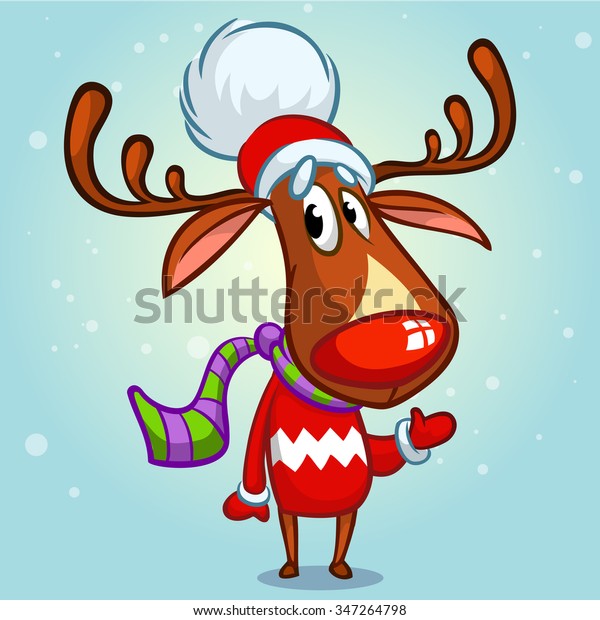 Christmas Reindeer Rudolph Santa Claus Hat Stock Vector