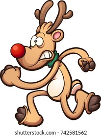 Christmas reindeer running scared. Vector clip art illustration with simple gradients. All in a single layer. 
