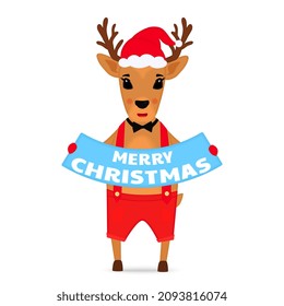 Christmas reindeer in a Santa Claus hat