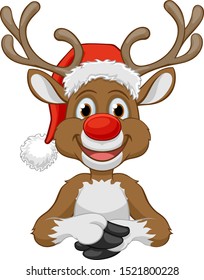 Christmas reindeer in a Santa hat cartoon character 