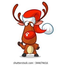 Christmas reindeer in Santa hat vector illustration white background