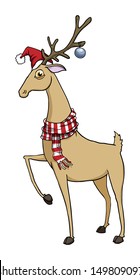 Christmas reindeer with scarf and hat, vector illustration