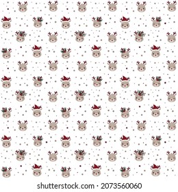 Christmas reindeer seamless pattern. Cute winter vector background. Wrapping paper and textile design